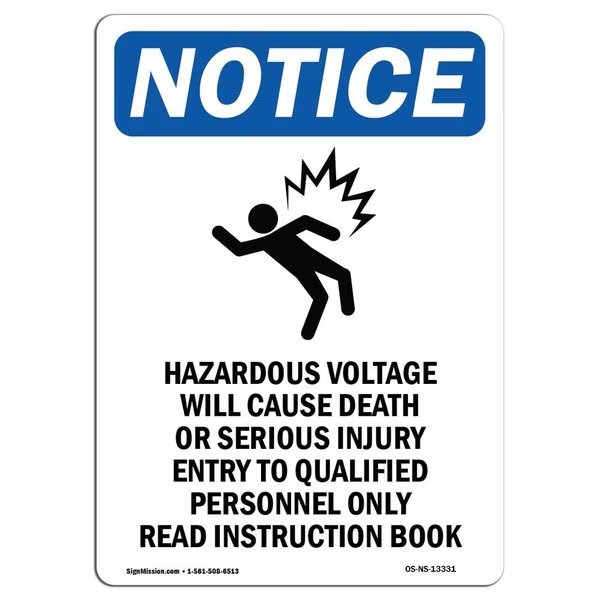 OSHA Sign, Hazardous Voltage With Symbol, 5in X 3.5in Decal, 10PK, 3.5
